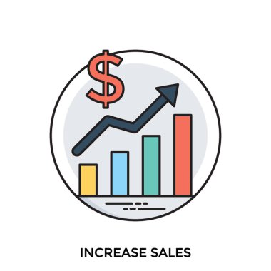 Bir çubuk grafik ve ilerleme ok dolar artan satış gösterilen işareti doğru yukarı yönde gidiyor  