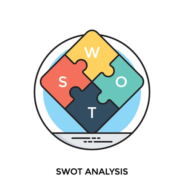 Pedaços Quebra Cabeça Unidos Fazendo Grafias Swot Mostrando Conceito Análise — Vetor de Stock