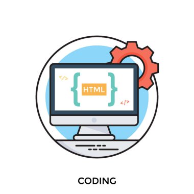 Köprü metni ve temsil eden arkasında dişli ile bir bilgisayar ekranı işlem kodlama 