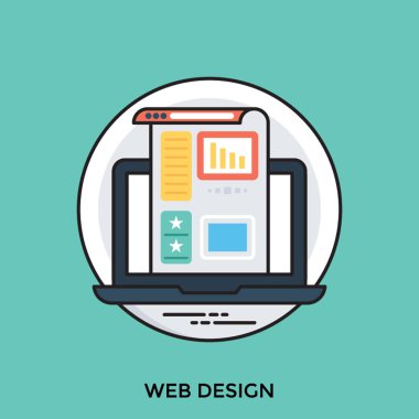 Bir bilgisayar ekranı üzerinde grafik olarak tasarlanmış bir sayfa web tasarım gösteriyor 
