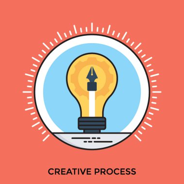 Yaratıcı süreç simgeleyen yanan ampul içinde işaret eden bir uç 