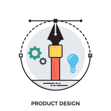 Ürün tasarım simgesi tasvir yapı tasarım dişliler ve ampul ile 