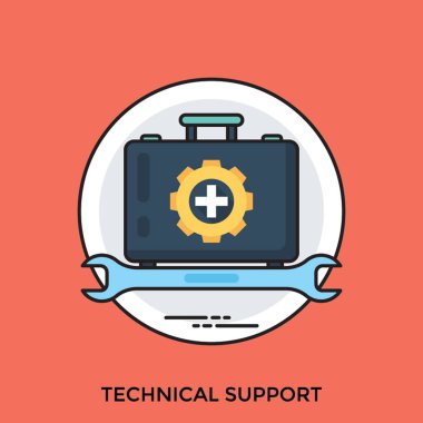 Araç kutusu ile dişli çark işareti ve teknik destek bayraklarında bir İngiliz anahtarı