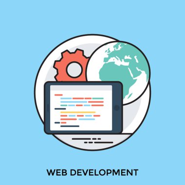 Küre ve dişli, web geliştirme kavramı ile bir bilgisayar ekranı