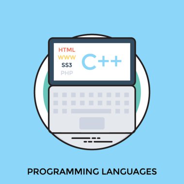 Bir programlama dili simgesini tasvir yolu ile bir dizüstü bilgisayar ekranında farklı kodlama dillerini sembolü 