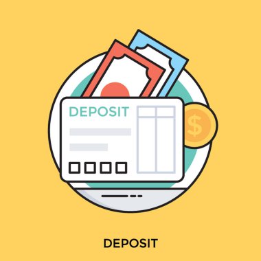 A thin paper with cash to be deposited by filling a deposit slip  clipart