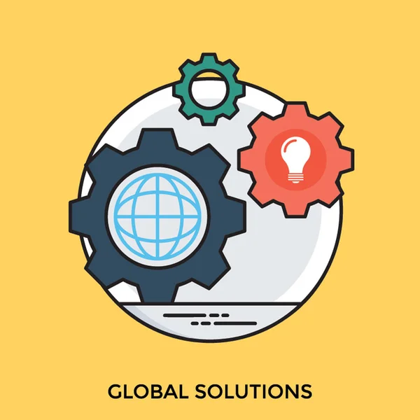 Globus Koła Zębate Elementy Jak Żarówka Representin Koncepcja Globalnych Rozwiązań — Wektor stockowy