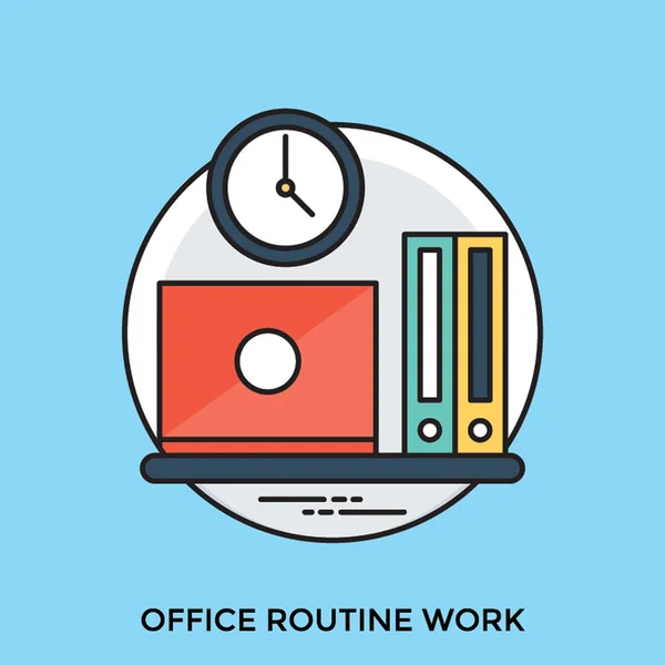 Office 表上的文件夹和膝上型计算机 其时间时钟代表 Office 日常工作 — 图库矢量图片