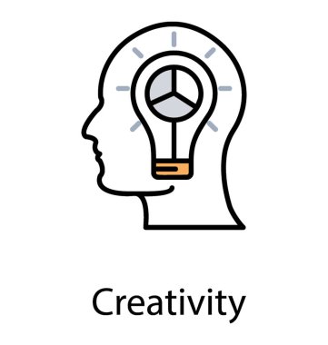 Pasta grafiği'nin içini ampul insan kafası, stratejik düşünme simgesi gösterilen 