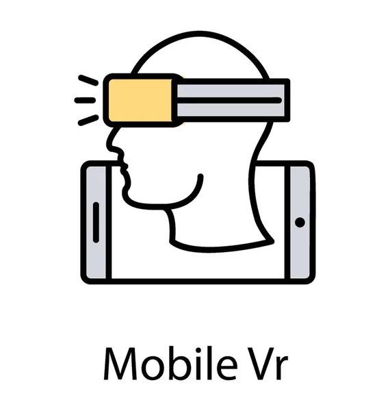 モバイル 仮想現実アプリケーションと仮想現実のヘッド マウント型眼鏡を着ている人 — ストックベクタ