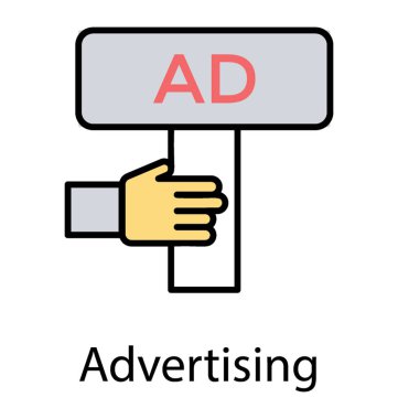 Bir afiş reklam, reklam simgesi ile mesaj attım tutan el 