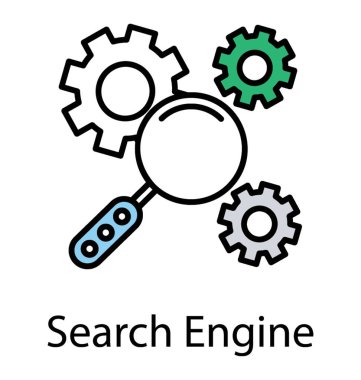 Arama motoru simgesini dişliler ve bir el cam birlikte ifade eden