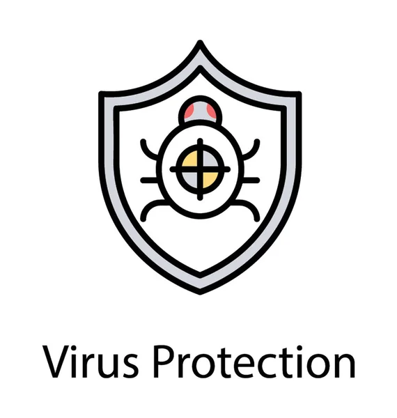 Security Shield Blocking Focused Bug Iconography Virus Protection — Stock Vector