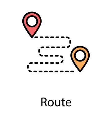 Bir hat elemanı iki harita pimlerinden simgedir başlangıç ve bitiş yolculuğun yol güzergahı 