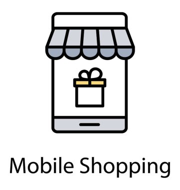 Tasarlanmış bir cep telefonu tarihlerde bir hediye kutusu içinde sahip outlet, mobil alışveriş için en iyi bilgi grafiği 