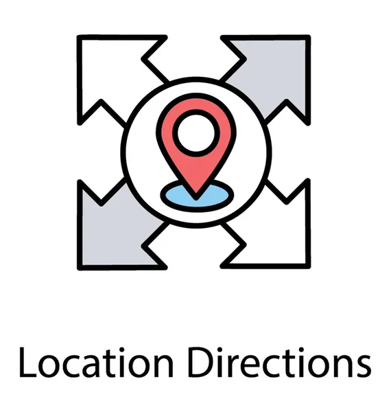 Pin Mapa Incrustado Centro Cuatro Flechas Direccionales Que Presentan Concepto — Vector de stock