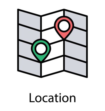 Üçe katlanır harita ile iki farklı yerde pimleri işaret konum sembolize için simge 