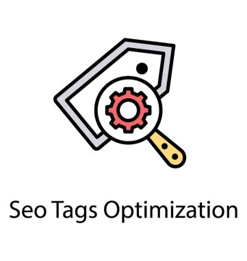 Araştırma SEO etiketi ve anahtar kelimeler simgeleyen büyüteç altında Dişli 