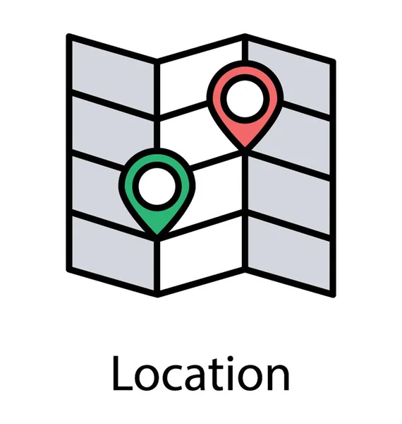 Tri Plegable Mapa Con Dos Pines Ubicación Diferentes Puntos Icono — Vector de stock