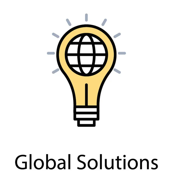 Globe Wewnątrz Musujące Żarówki Wyświetlono Ikonę Rozwiązania Globalne — Wektor stockowy