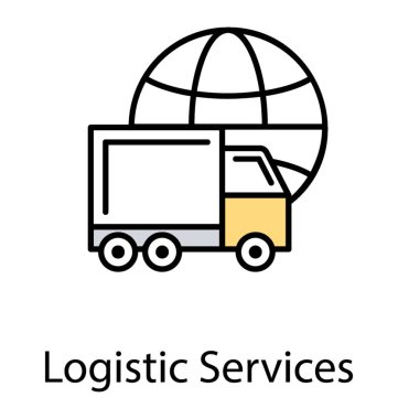 Simge bir kargo kamyon arka plan kavramsallaştırma içinde küre simgesi Lojistik Hizmetleri 