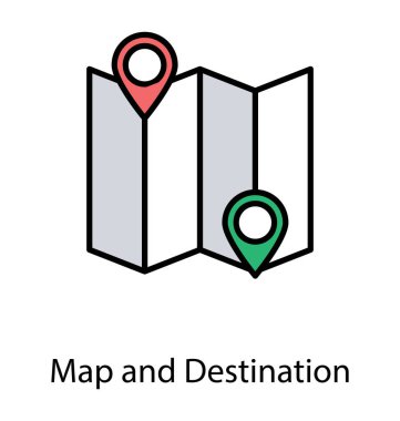 Harita ve PIN işaretçiler kullanılarak tasarlanan hedef simgesi ve katlama kağıt tasarımı 