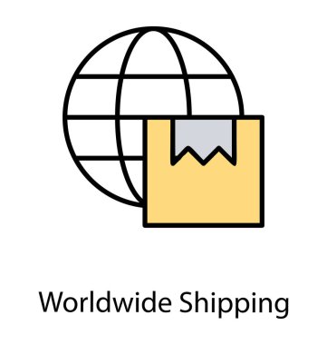 Dünya çapında nakliye için grafik aydınlatmak için dünya küre ve paketlenmiş bir paket kullanarak bir simge  