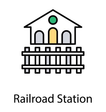 Bir istasyonu ev açıklayan bir simge ve demiryolu İstasyonu için kavram değerlendirmek için bir çit 
