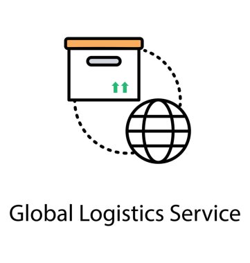 Her ikisi de küresel Lojistik Hizmetleri belirtmek için noktalı çizgilerle zincirleme paketi ve bir küre gösteren bir simgesi 