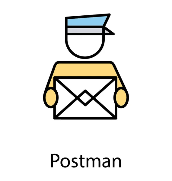 Male Avatar Wearing Postman Cap Holding Package Describing Postman Delivery — Stock Vector