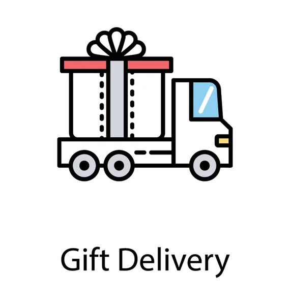 Cargo Truck Loaded Big Gift Pack Icon Gift Delivery — Stock Vector