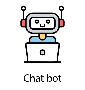 Bir robot sohbet bot olarak da bilinen bir konuşma tekne simgeleyen laptop önünde 