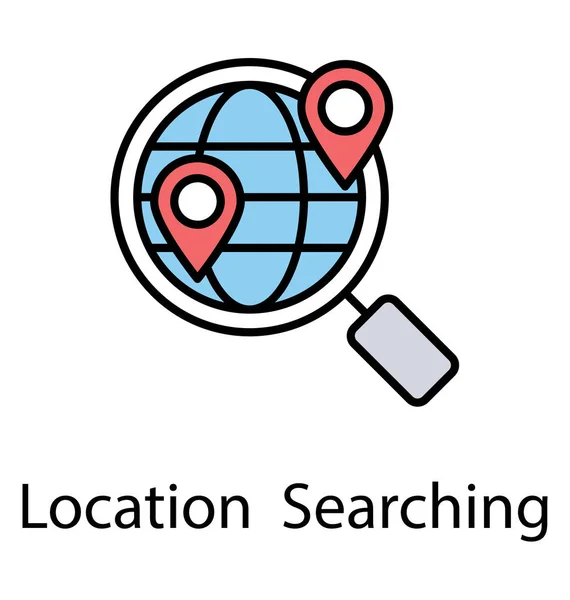 Globe Location Pointer Magnifying Glass Symbolizing Location Based Marketing — Stock Vector