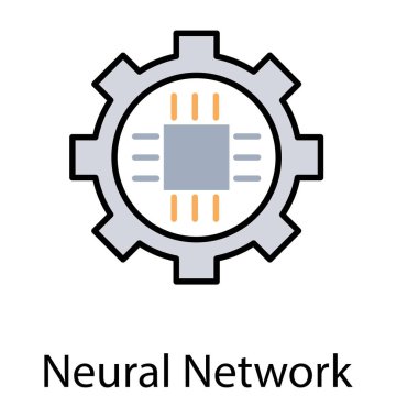 Neural ağ simgesini kavramsallaştırma işlemci yongası çevresinde büyük bir karikatür