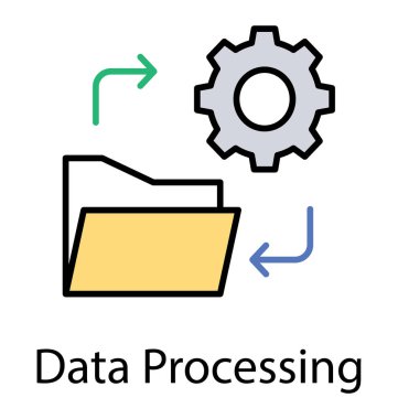 Oklarla, veri işleme düz simgesi cog bağlı klasör