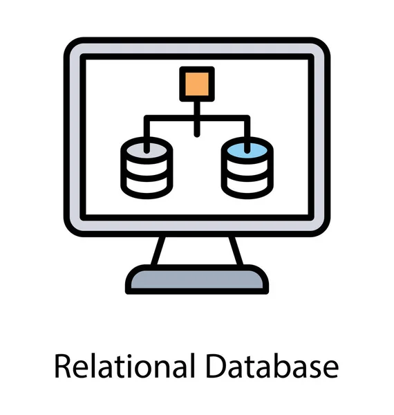 Esquema Banco Dados Relacional Tela Monitor Design Ícone Plano — Vetor de Stock