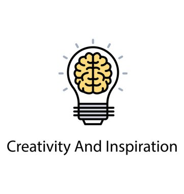 İnsan beyninin içinde parlak ampul, yaratıcı fikir simgesi