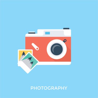 Bir dijital kamera ile fotoğraf kavramı bir kenara simgeleyen tıklandığında basılı fotoğraflar 