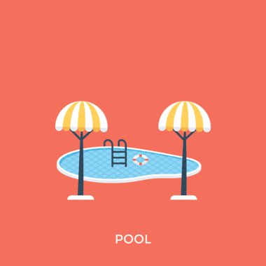 Yüzme Havuzu tasvir eden şemsiye ile küçük ve güzel bir gölet 