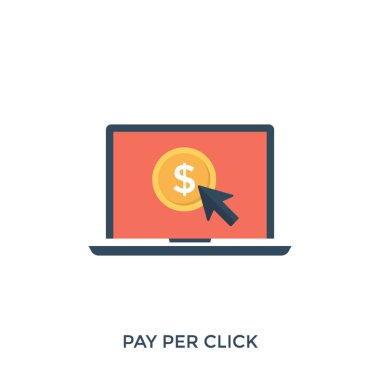 Bir tıklama yapmak laptop ekran üzerinde dolar işareti, tıklama başına ödeme için şaşırtıcı bir kavram üzerinde imleç 