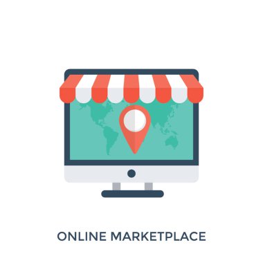 Konumu iğne ile bir online alışveriş mağazası online pazar için simgesidir
