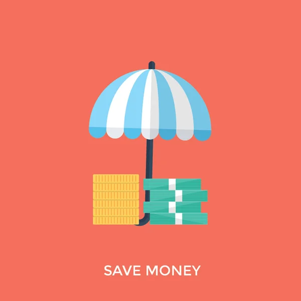 一把打开的雨伞在美元硬币下 省钱或金融保险的概念 — 图库矢量图片