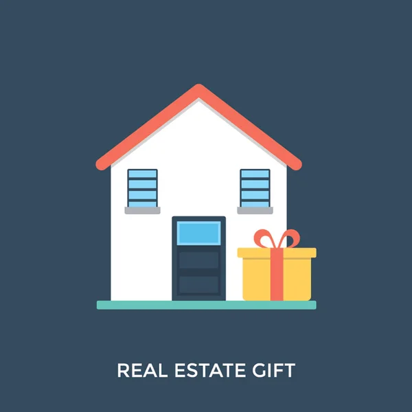 Gift Box House Building Real Estate Gift — Stock Vector