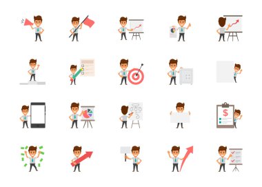 Set of Happy Office Workers Flat Vector Icons clipart