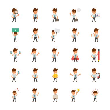 Mutlu ofis işçi düz Vector Icons Set