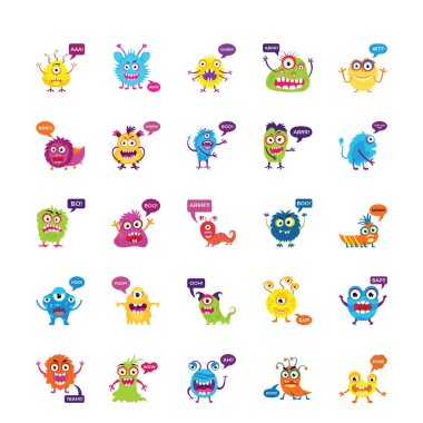 Hırıltı ve düz Icons Set çığlık canavarlar