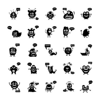 Hırıltı ve katı Vector Icons Set çığlık canavarlar