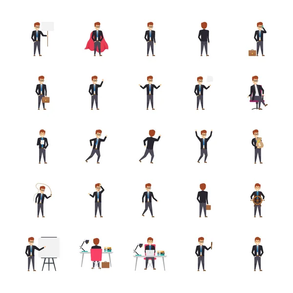 Managers Verschillende Poses Emoties Illustraties — Stockvector