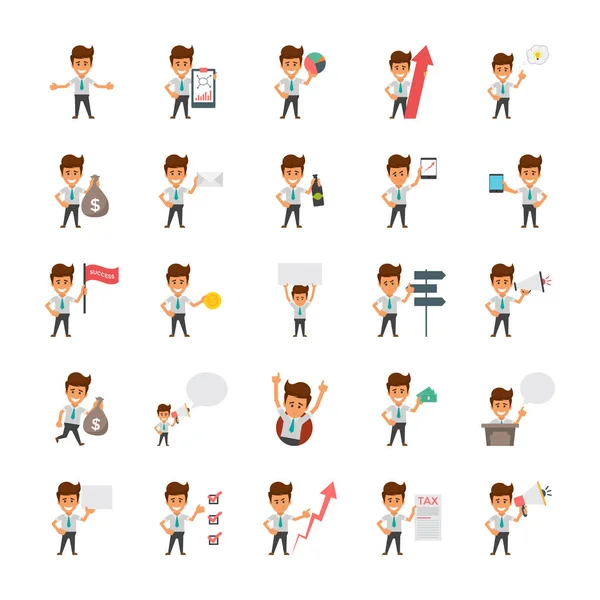 Happy Office Workers Flat Vector Iconos — Vector de stock