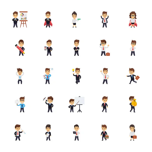 Personajes Negocios Set Iconos Planos — Vector de stock